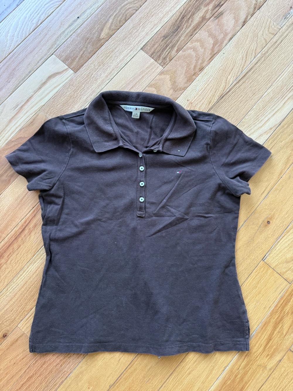 Tommy Hilfiger Women's Dark Brown Short Sleeve Polo Shirt